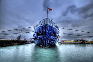 gray and blue cruiser ship on body of water