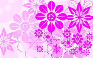 pink and purple floral digital wallpaper, simple background, pink, flowers, abstract