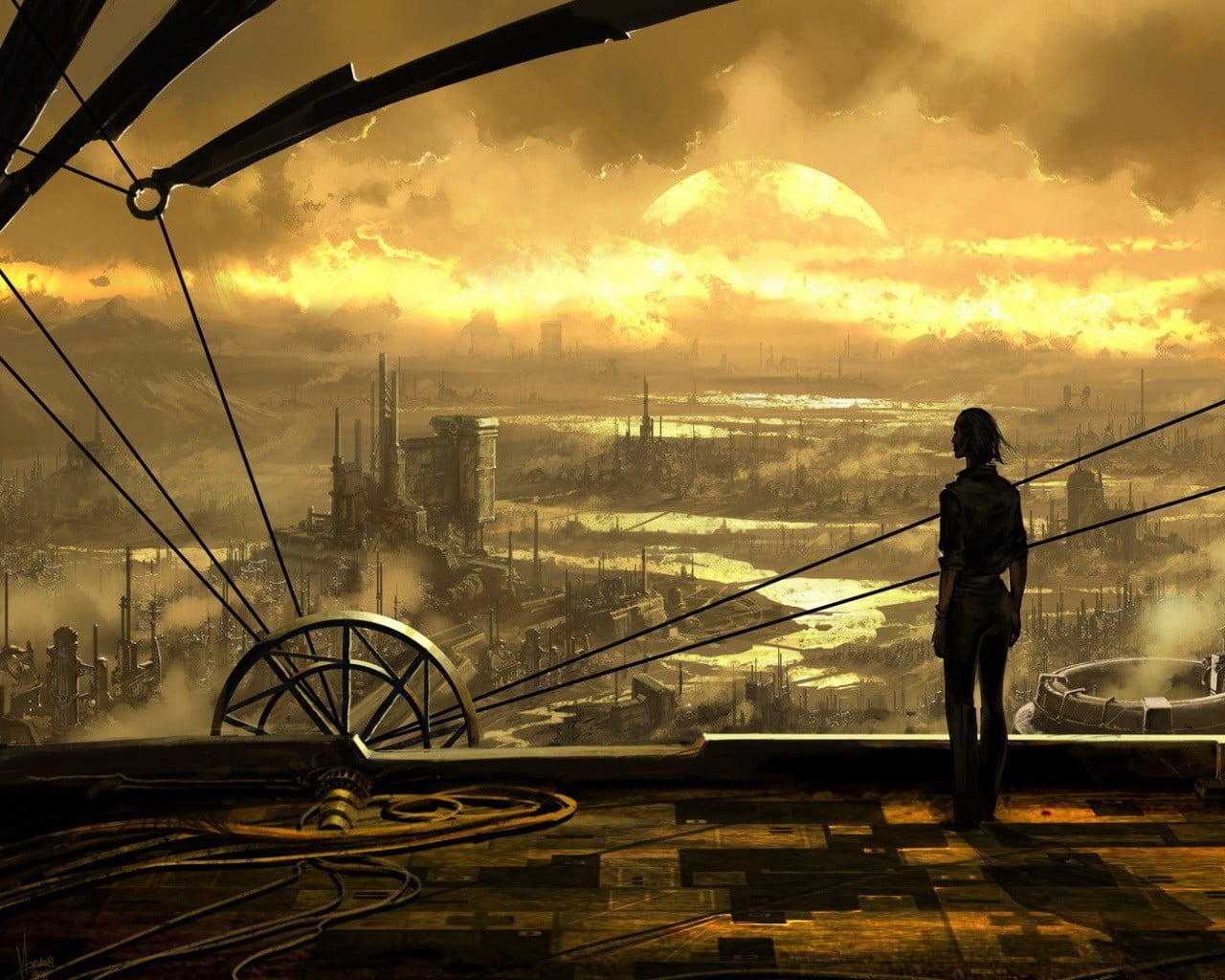 male anime character illustration, fantasy city, fantasy art, cityscape, sunlight