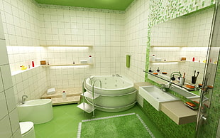 white and green wall and floor bathroom tiles