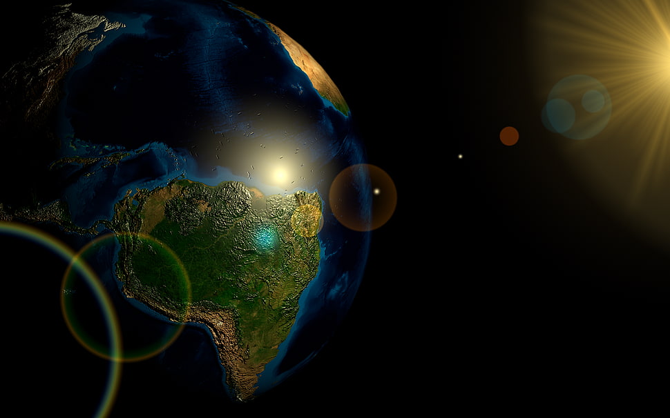 planet Earth illustration, Sun, 3D HD wallpaper
