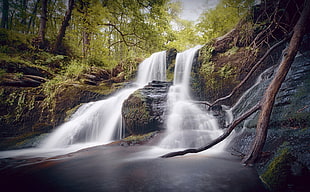 landscape photo of waterfalls, pitlochry HD wallpaper