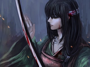 woman holding katana animated character wallpaper