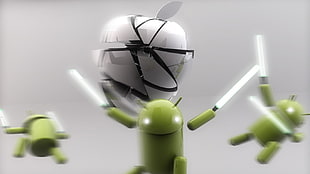 Android and Apple logo, Android (operating system), operating systems, blurred, technology HD wallpaper