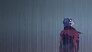 blue haired male anime character wallpaper, Kamina, Tengen Toppa Gurren Lagann, rain, anime