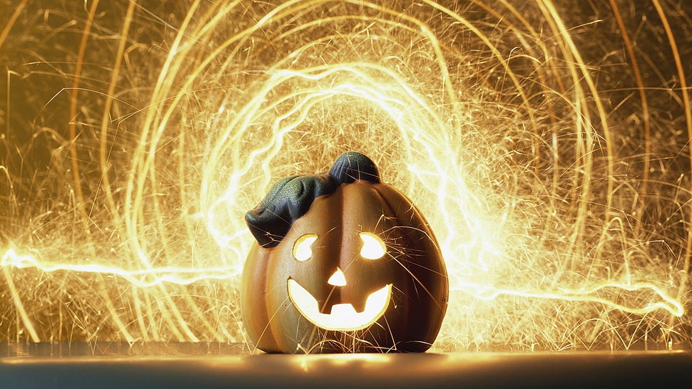 Jack-O-Lantern, pumpkin, long exposure, Halloween, lights HD wallpaper