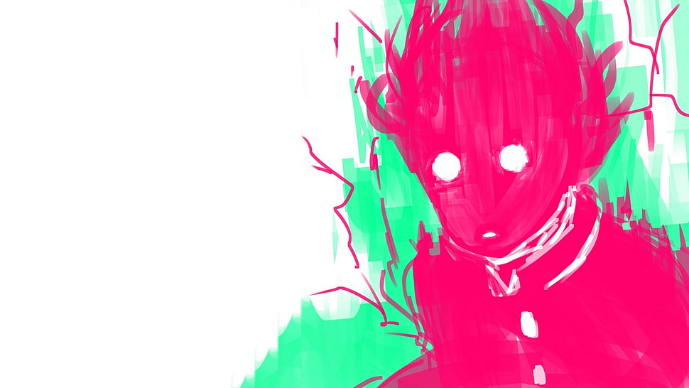 red human figure illustration, Mob Psycho 100, anime, Kageyama Shigeo, white  background HD wallpaper