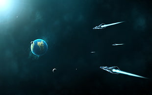 earth poster, science fiction, space, spaceship, space art HD wallpaper