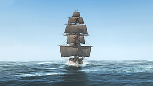 white and brown sailing ship, video games, Assassin's Creed: Black Flag, boat, Brigantine