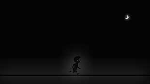 running boy silhouette and crescent moon during night time illustration HD wallpaper
