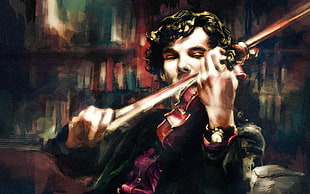 man playing violin painting, Benedict Cumberbatch, alicexz, violin, Sherlock HD wallpaper