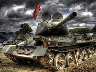 black bulldozer tank, tank, T34-85, HDR, military