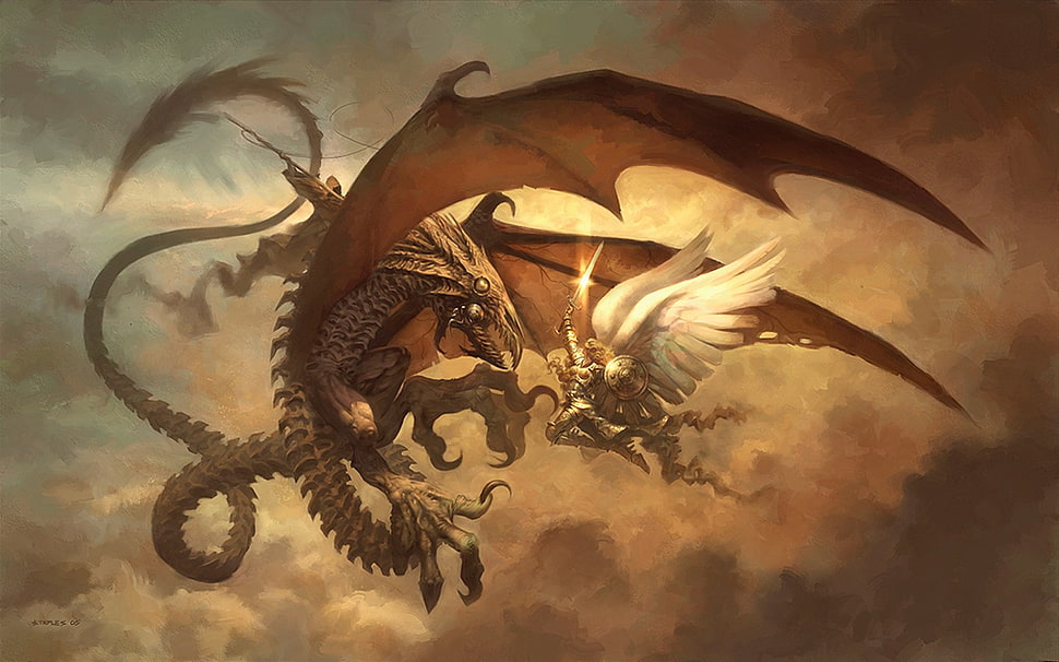 wyvrn dragon painting, dragon, fantasy art HD wallpaper