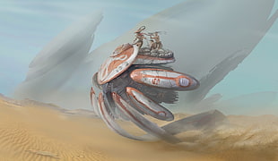 white and brown spaceship illustration, science fiction, fantasy art