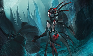 black and red monster character, fantasy art, artwork, Elise (League of Legends), video games