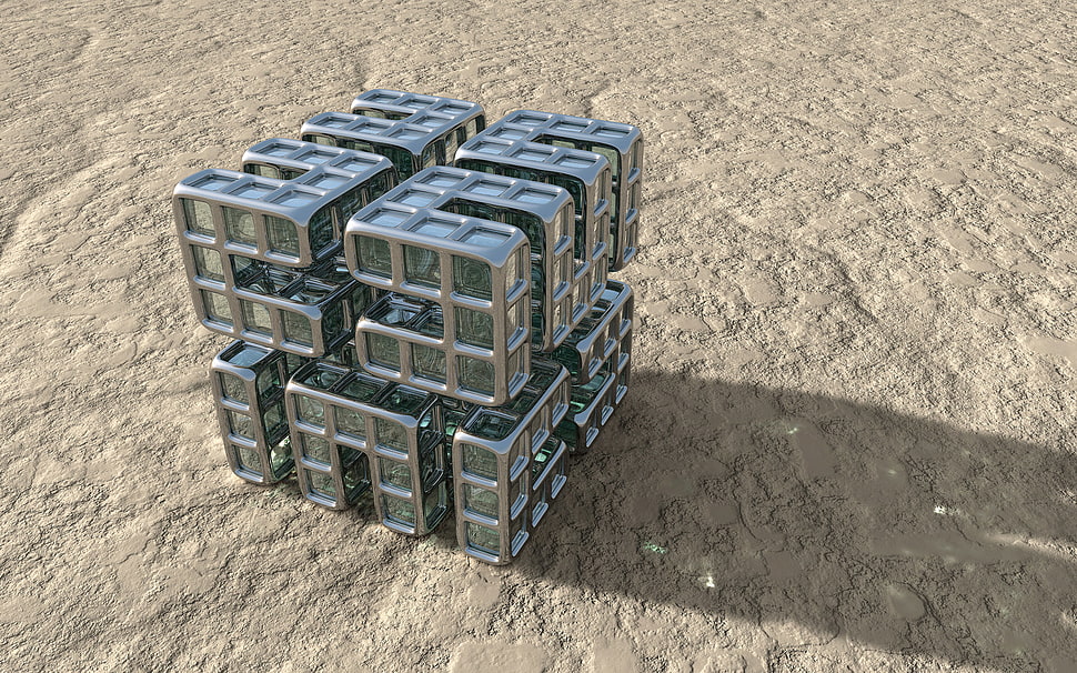 gray metal cube, abstract, digital art, CGI, cube HD wallpaper