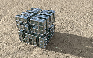gray metal cube, abstract, digital art, CGI, cube