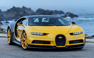 yellow and black Bugatti Veyron Super Sport HD wallpaper