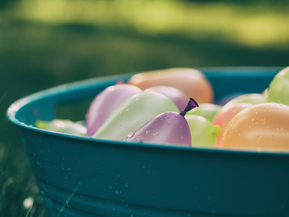 assorted-color balloons, Balloons, Container, Water HD wallpaper