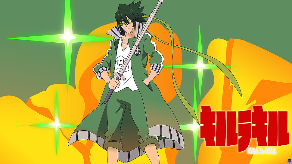 man wearing green coat holding sword anime character, Kill la Kill, Sanageyama Uzu, vector, anime HD wallpaper