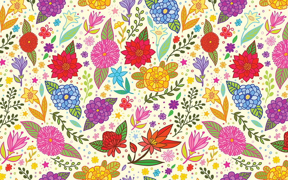 white and red floral illustration HD wallpaper