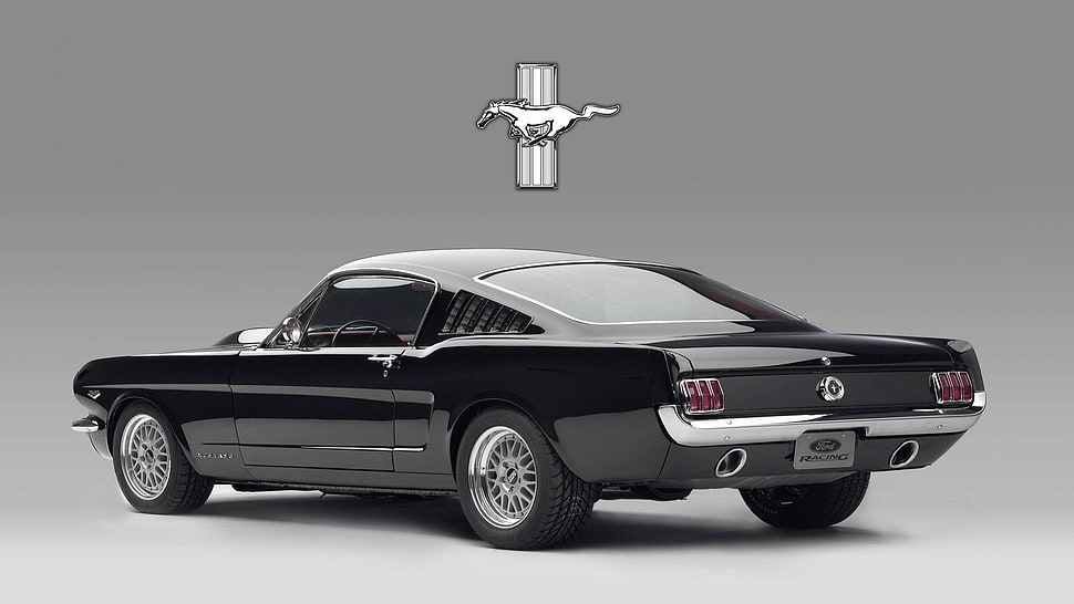 black Ford Mustang coupe HD wallpaper