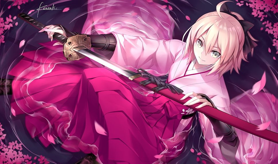 female character holding long sword digital wallpaper, Fate/Grand Order, Sakura Saber HD wallpaper