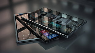 three turned on Android smartphones