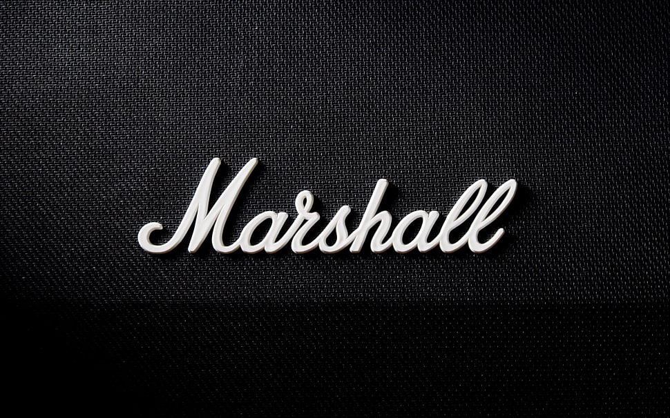 Marshall guitar amplifier logo, Marshall, monochrome, typography, texture HD wallpaper