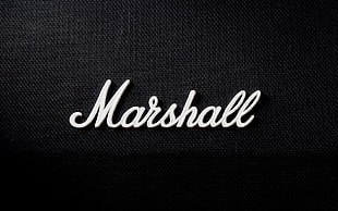 Marshall guitar amplifier logo, Marshall, monochrome, typography, texture