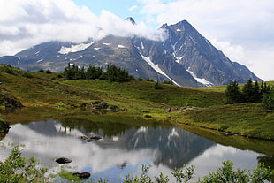 mountain and body of water under white skyt, lost lake
