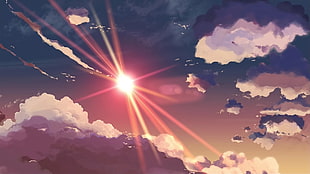 gray clouds illustration, sky, Makoto Shinkai , clouds, sun rays HD wallpaper