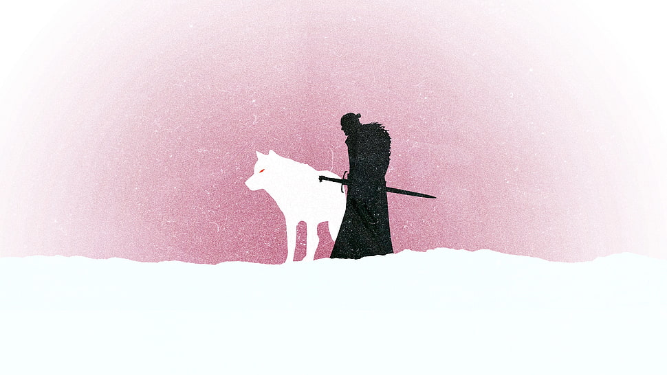 wolf and warrior silhouette artwork HD wallpaper