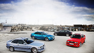 several assorted-color cars, BMW, BMW E36, BMW E46, car