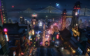 suspension bridge, Big Hero 6, San Fransokyo, movies, animated movies