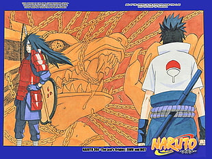 Madara and Sasuke poster, Naruto Shippuuden, manga, Uchiha Sasuke, Uchiha Madara HD wallpaper