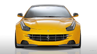 yellow Ferrari California coupe, Ferrari FF, yellow cars, car, vehicle