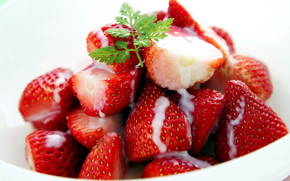 red sliced strawberries HD wallpaper