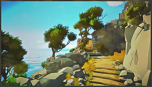 pathway on mountain near ocean digital wallpaper, The Witness, video games, PlayStation 4