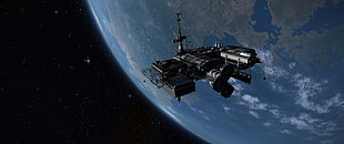 black satellite, space, Orbital Stations, Earth HD wallpaper