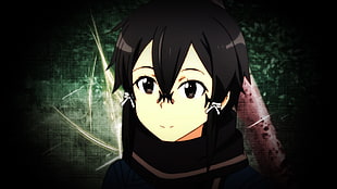 female wearing black shirt anime character illustration, Sword Art Online, Asada Shino