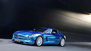blue Mercedes-Benz AMG coupe, Mercedes SLS, car, blue cars, vehicle