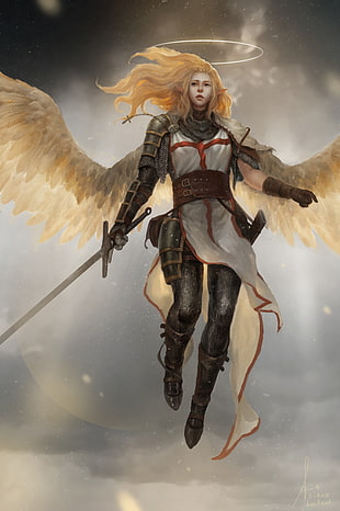 male angel swordsman game character HD wallpaper