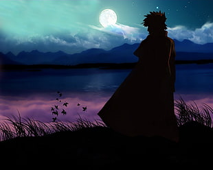silhouette of person wearing costume illustration, Naruto Shippuuden, manga, anime, Namikaze Minato