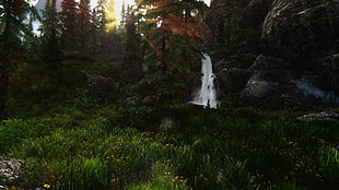 waterfalls, The Elder Scrolls V: Skyrim, forest, video games