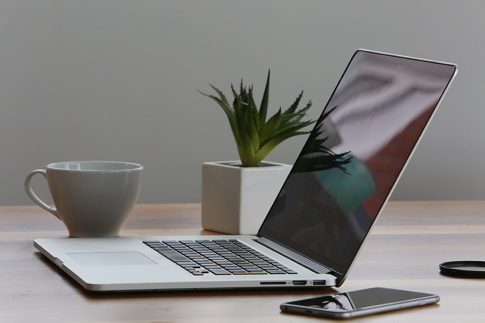silver laptop HD wallpaper