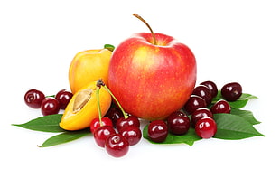 red apple and red cherries