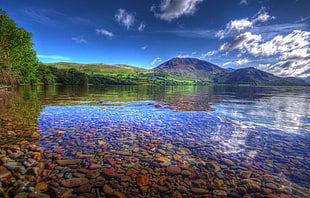 brown mountain ranges, lake, reflection, nature HD wallpaper