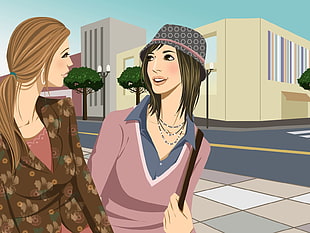 two women facing each other illustration
