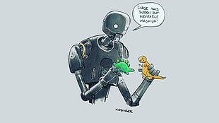 robot holding dinosaur toy illustration, Rogue One: A Star Wars Story, Star Wars, mash-ups, K-2SO
